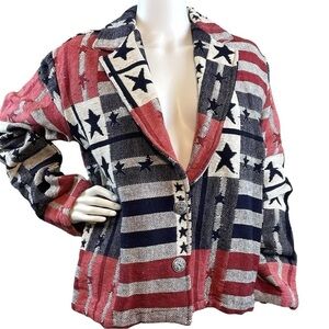 New Identity Tapestry Jacket Stars Stripes Flag USA Red White Blue Size Large